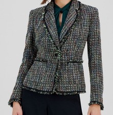 Anne Klein Women's Green One-Button Long-Sleeve Tweed Jacket Size 6