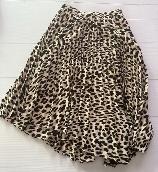 Witchery Women's Leopard Print Pleated Lined Midi Skirt Size 4 Zip Close