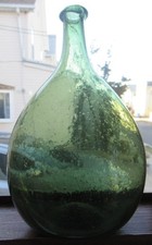 Sparkling Bubbly Green New England or Jersey Open Pontil Chestnut Flask Bottle