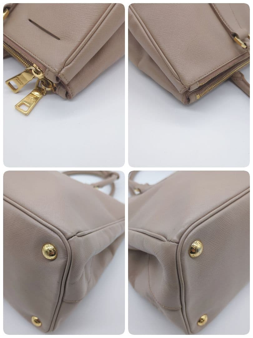 PRADA Galleria Logo 2Way Tote Bag Saffiano Pink Beige w/ Crochet thumbnail 7