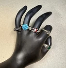 Vtg Estate 925 Sterling Silver Gemstone Ring Lot 5 Rings Garnet Onyx Sz 4.5-8.75