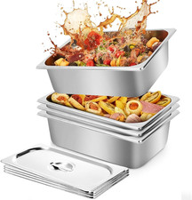 4 Pack Steam Table Hotel Pans, 1/2 Size 4 Inch Deep Stainless Steel Metal Tray S