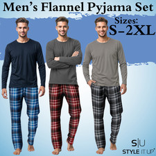 Mens Long Sleeve Pyjama Sets Bushed Cotton Rich Soft Nightwear Warm Loungewear