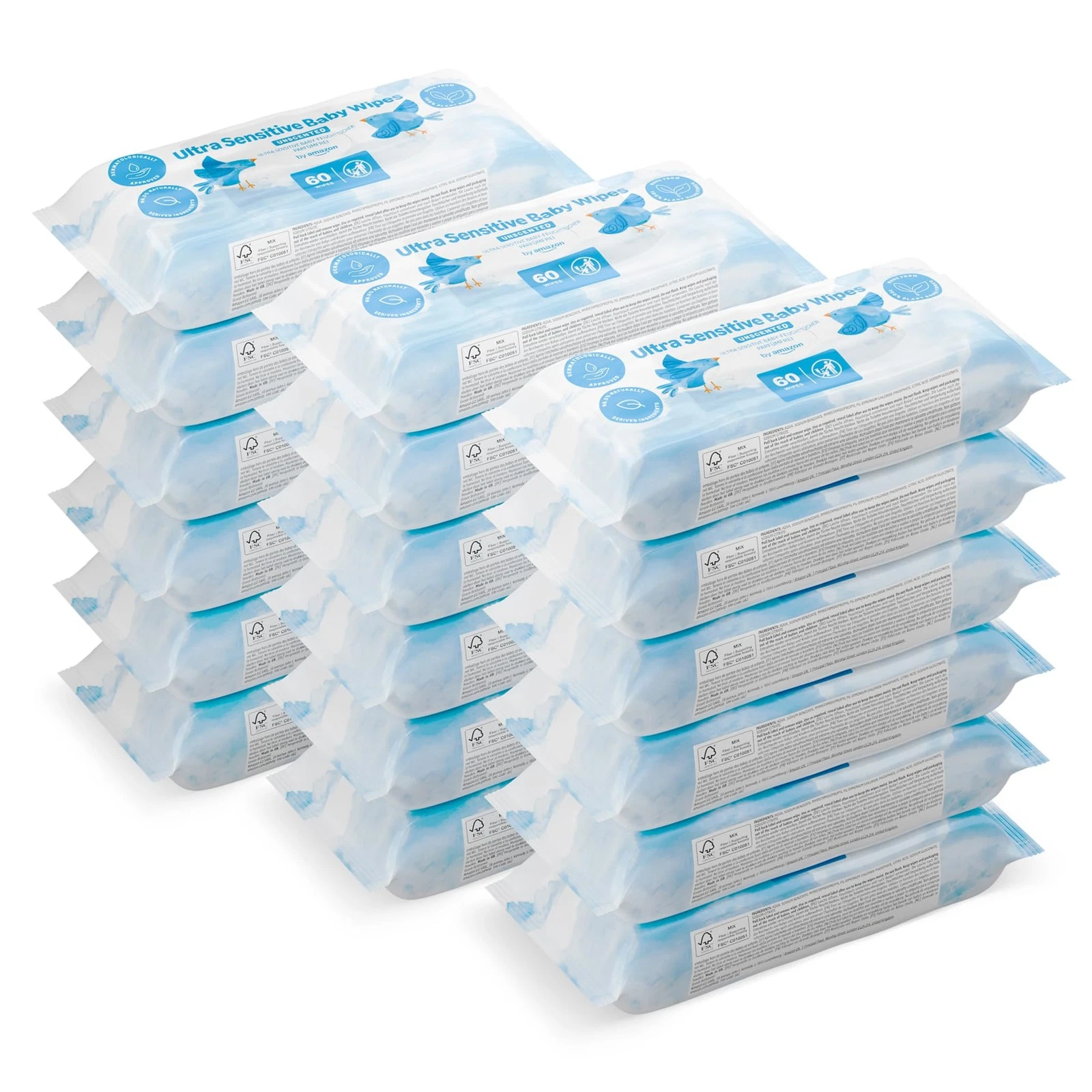 Ultra Sensitive Baby Wipes, 99% Water, 1080 Wipes, Unscented, 18 Pack