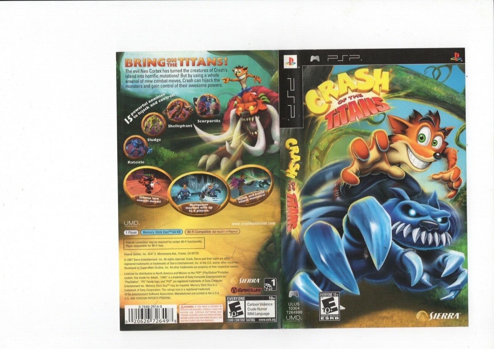 Crash of the Titans Crash Bandicoot PSP Case ARTWORK ONLY