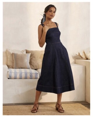 boden virginie denim dress Bow Waist Woven Dress - Mid Vintage Denim