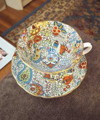 Chintz Paisley Radfords Tea Cup and Saucer Footed Bone China England  Vintage