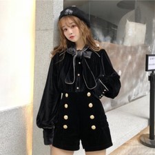 Donna Velluto Camicie Vintage Top Allacciatura Maglia Rétro Puff Casuale Manica