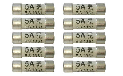 5A Consumer Unit Fuses (10 Pack) BS1361 5 Amp Lighting Circuit Cartridge Fuses