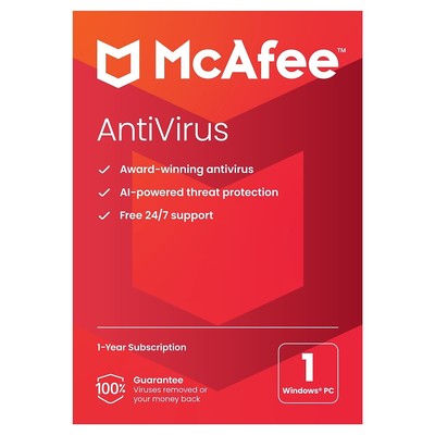 McAfee AntiVirus for 1 User Windows Product Key Card (MAB21EST1RAAM)
