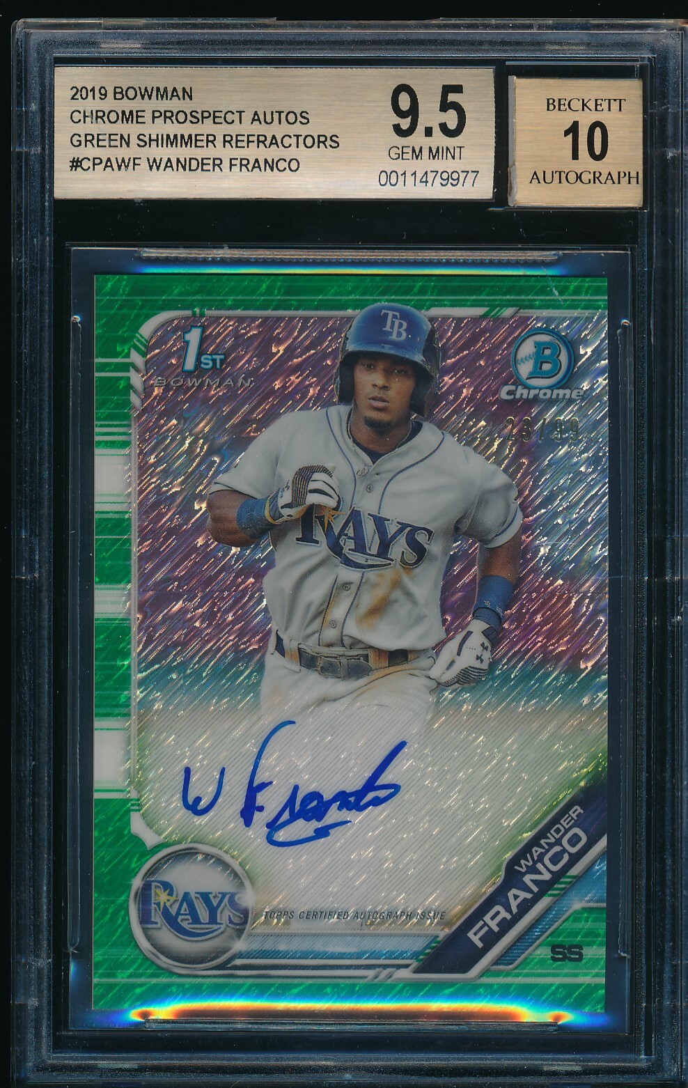 BGS 9.5/10 WANDER FRANCO AUTO 2019 Bowman Chrome GREEN REFRACTOR #/99 GEM MINT