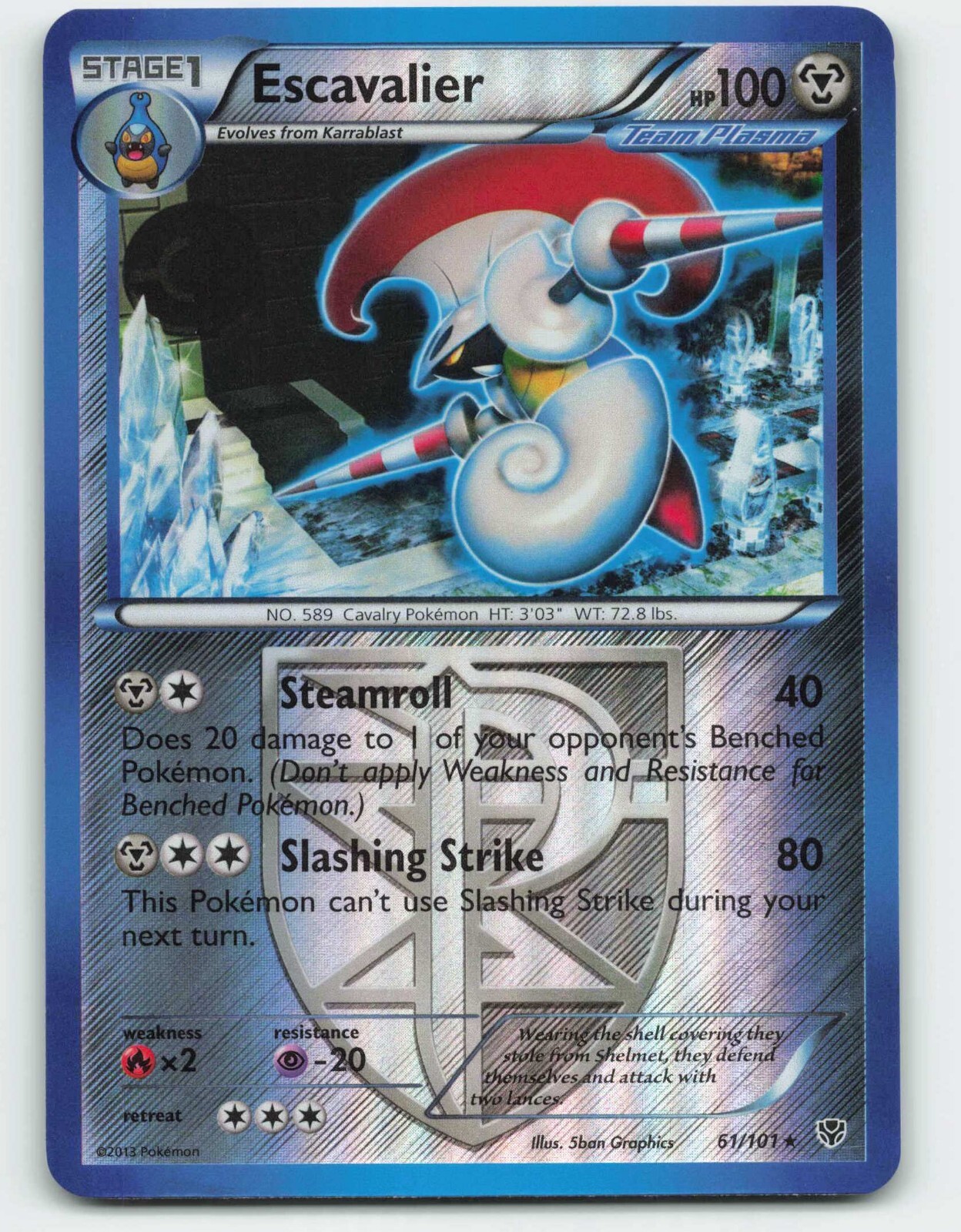 2013 Pokemon, Plasma Blast, #61/101 Escavalier (Team Plasma), Reverse Holo Rare
