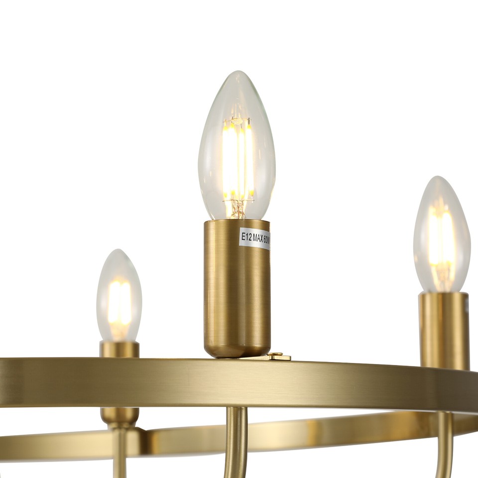 6 Light Gold Chandeliers, Candle Pendant Light，Modern Dining Room light