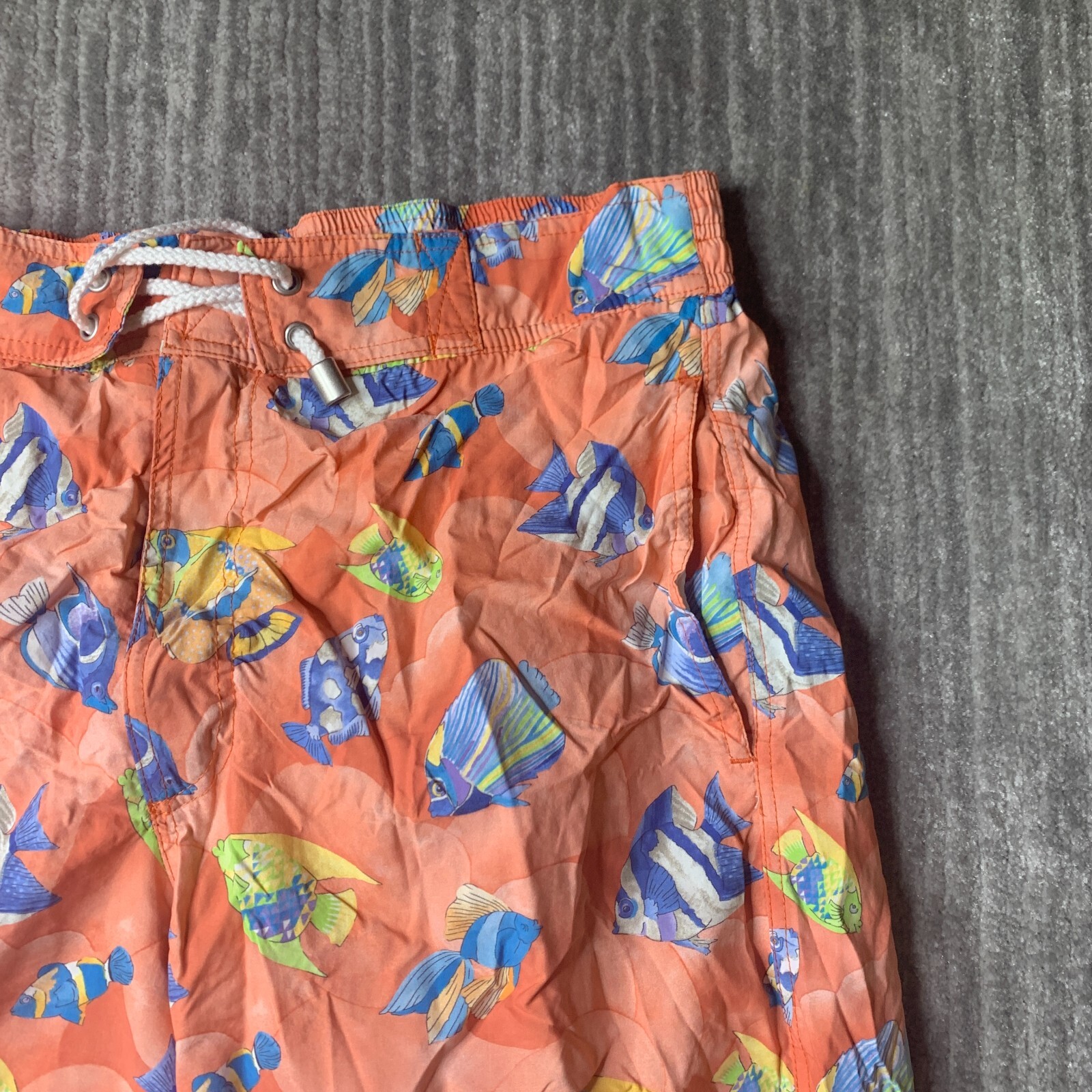 Leonard Paris Homme Swim Trunks Mens Large All Over Print Fish Orange Drawstring