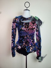 Weissman 10587 Size SA GLAM Long Sleeve Sequin Leotard - Iridescent Oil Slick