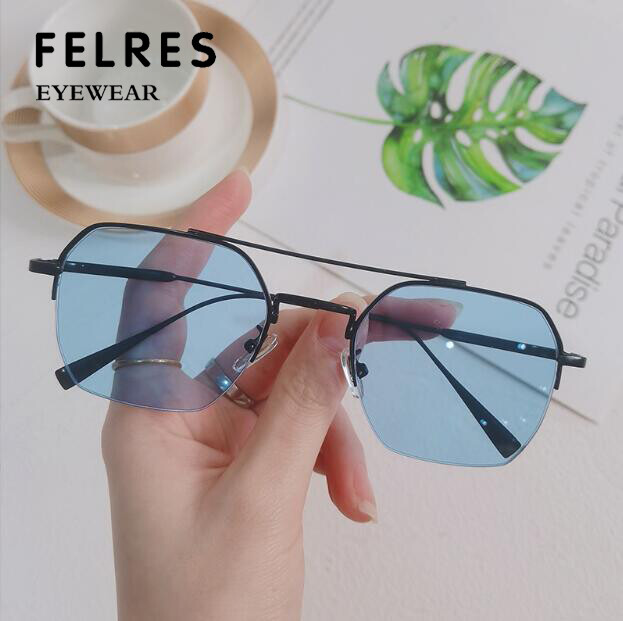 Occhiali da sole unisex metallo mezza montatura miopia distanza miopia lenti blu foto 3