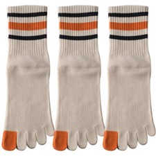 3 Pairs Men Five Finger Toe Socks Striped Casual Sports Gym Running Breathable