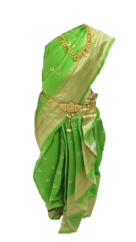 Festival de sari/sari para niñas indias, boda cultural listo para usar verde loro Foto 4 de 4