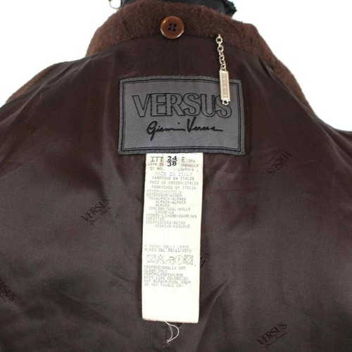 Versus Gianni Versace Alpaca Wool Logo Button Double Breasted Brown Pea Coat 38 - Picture 7 of 8