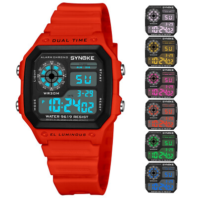 Men Waterproof Digital Sports Watch LED Screen Large Face Military  Wristwatch US