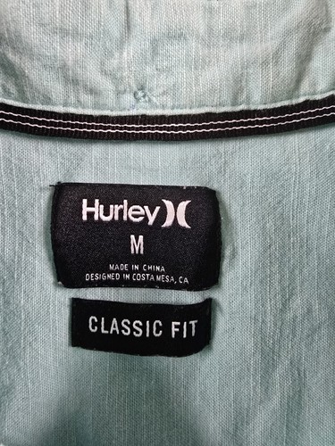 Hurley Mens Short Sleeve Button Down Shirt Size Medium Teal Pocket Cotton *Stain - Picture 2 of 12