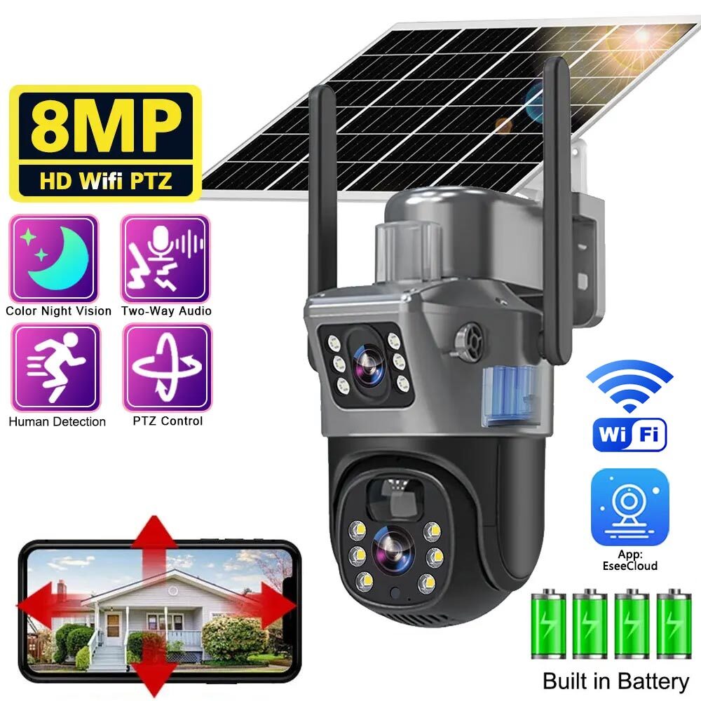 8MP 4K Dual Lens WiFi PTZ Outdoor Security Camera with IR Night Vision
