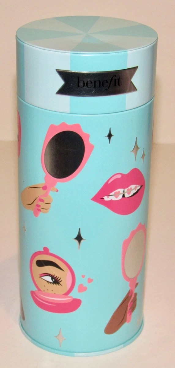 Benefit Cosmetics Blue Metal Gift Tin Lips Makeup Cosmetic Round Storage  Case