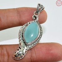 Solid 925 Sterling Silver Aqua Chalcedony Jewelry Pendant 2 Ae408 Solid 925 Sterling Silver Aqua Chalcedony Jewelry Pendant 2 Ae408