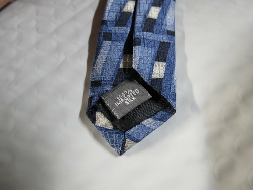 Men's Neck Tie Zylos George Machado Blue Silver Geometric Silk - 第 5/5 張圖片