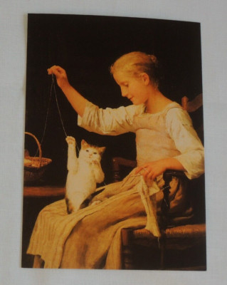 1x Postkarten Mädchen mit Katze 1881 Albert Anker  Kunst 10,5x14,8 cm