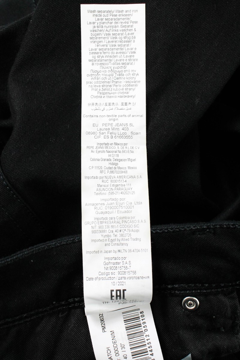 Pepe Jeans Hatch Slim Low Waist Men W40/L30 Zipper Fly Denim Black