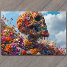 Art Print Strange Weird Creepy Colorful Flower Skeleton Unreal Halloween Unusual