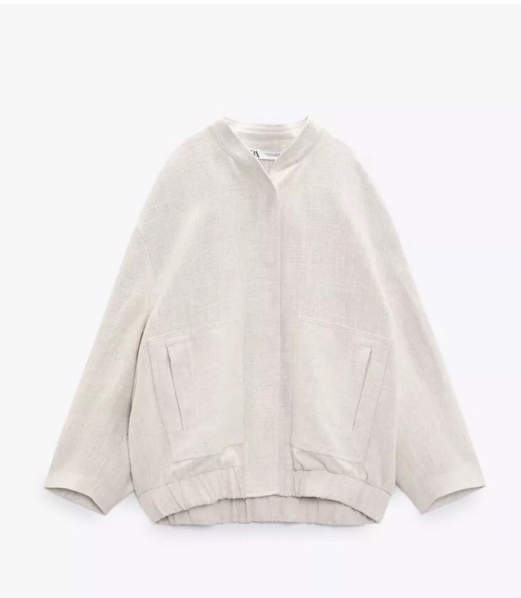Zara Women’s Oversized Linen Bomber Jacket | NWT | Cream | Size M