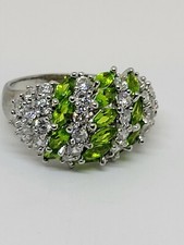 Sterling Silver Green Gemstone Cubic Zirconia Ring Size 9