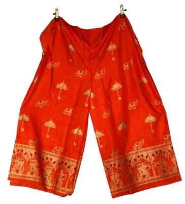 Alibaba-Harems Hose Plazzo Hose Baumwolle orange-bedruckt weites Bein uni size