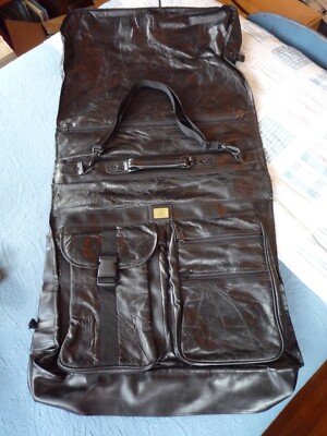 Pioneer Express Black Leather Travel Garment Bag Luggage