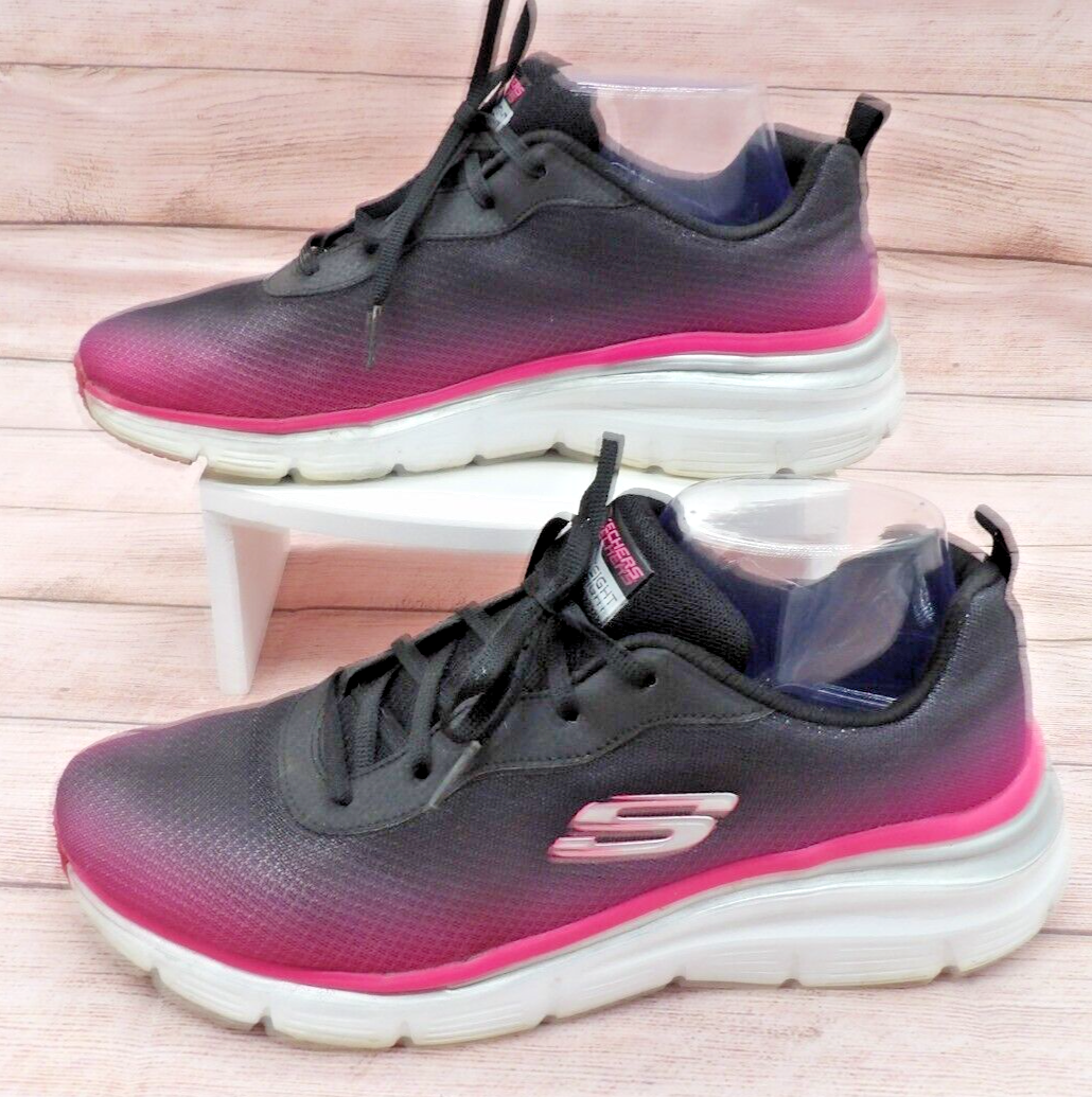 Skechers Running Shoes Sneakers Fashion Fit Build Up Black Pink Womens Size 11-image