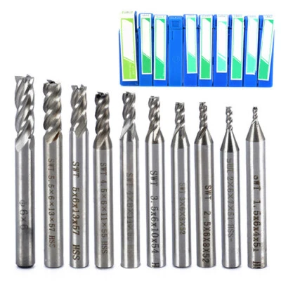 10PC Solid Carbide 4 Flutes HSS End Cutter Slot Drill Bit 1.5-6mm Straight Shank