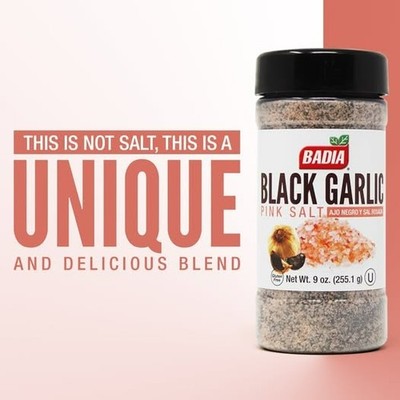 Badia  Black Garlic Pink Himalayan Salt / Ajo Negro y Sal Rosada 9 oz KOSHER