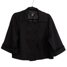 Sandro Sportswear Black Double Breasted Cropped Jacket 3/4 Sleeve Size M