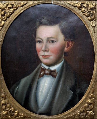 Antique Framed Oil on Canvas Portrait of a Young Man, American School, C1860 - Picture 2 of 13