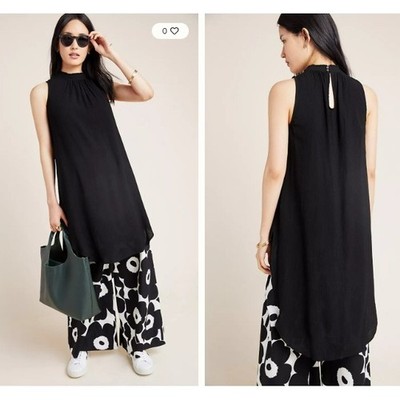 Anthro Maeve Piper Sleeveless Tunic Small Black Minimalist Chic Boho Modern Top