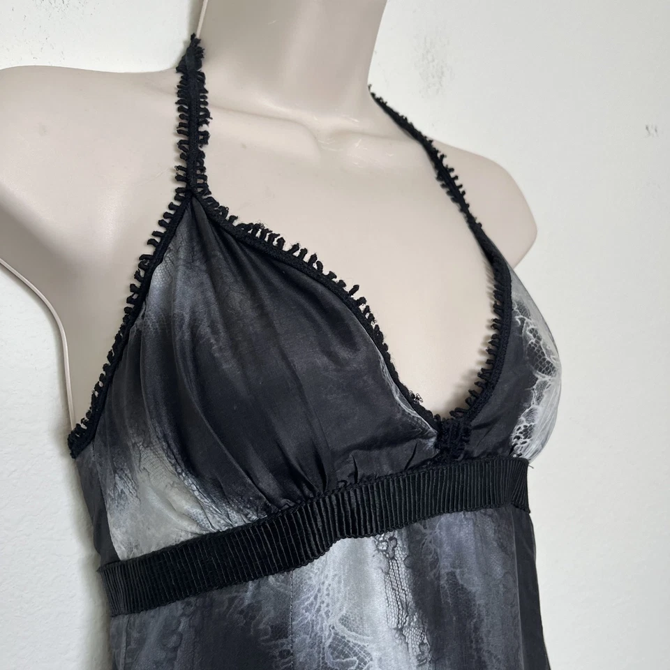 Maxi Vestido sin Mangas Rochas para Mujer 100% Seda 38 Negro Gris Encaje Babydoll Cachicho Foto 3 de 4