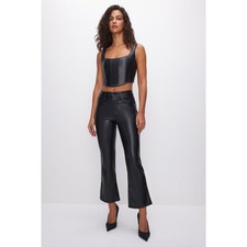 Good American Good Legs Faux Leather Cropped Mini Boot Pants Black 12 NWOT Y2K