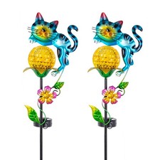 Solar Garden Lights, 2 Pack Cat Solar Lights Outdoor Waterproof Colorful Glob...