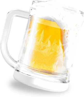 Double Walled Beer Ice Cup,Acrylic Classic Clear Beer Mug with Handles,Freezer M