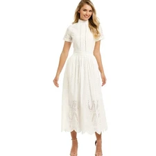 WE ARE KINDRED White Eyelet Lace Mock Neck Midi Dress Size US 6