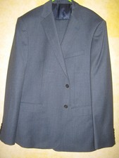 M&S luxury tailored suit pure new wool 2 piece chest 46" waist 38" leg 31" blue