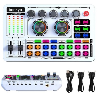 Bonkyo F999 White Live Streaming Sound Card, Professional Audio Mixer, Voice