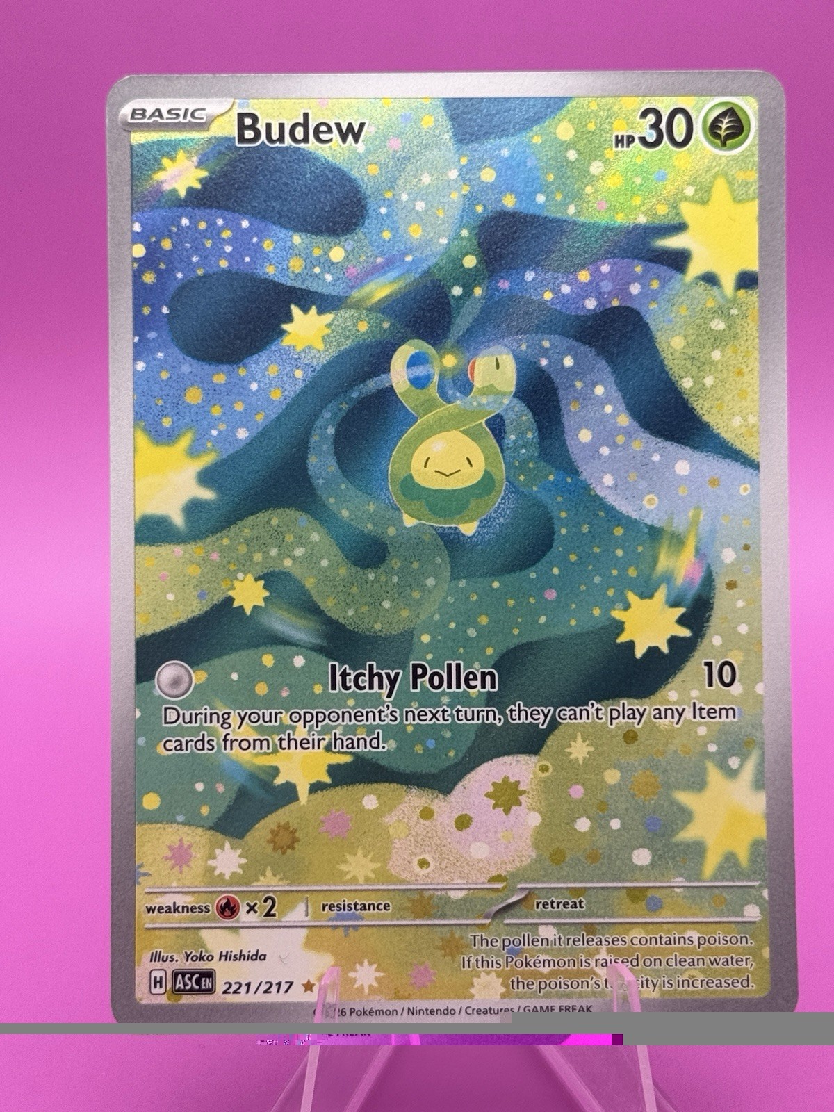 Pokémon TCG Ascended Heroes Budew IR 221/217 Holo Rare Near Mint Pack Fresh